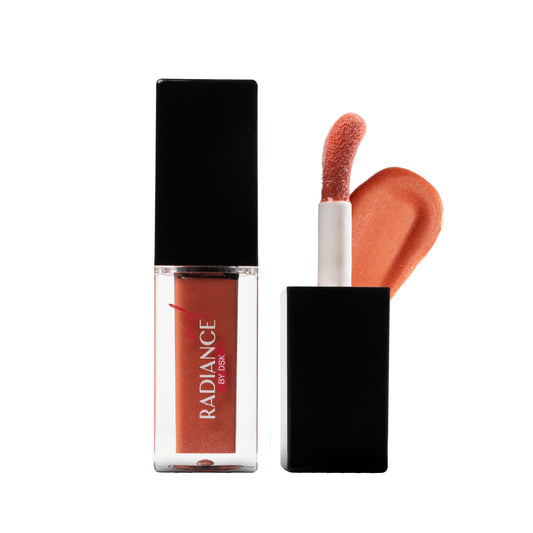 Lip gloss with applicator and 'Radiance' branding on a white background