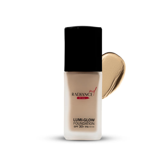 Radiance Lumi-Glow foundation bottle with black cap and gold applicator on a white background